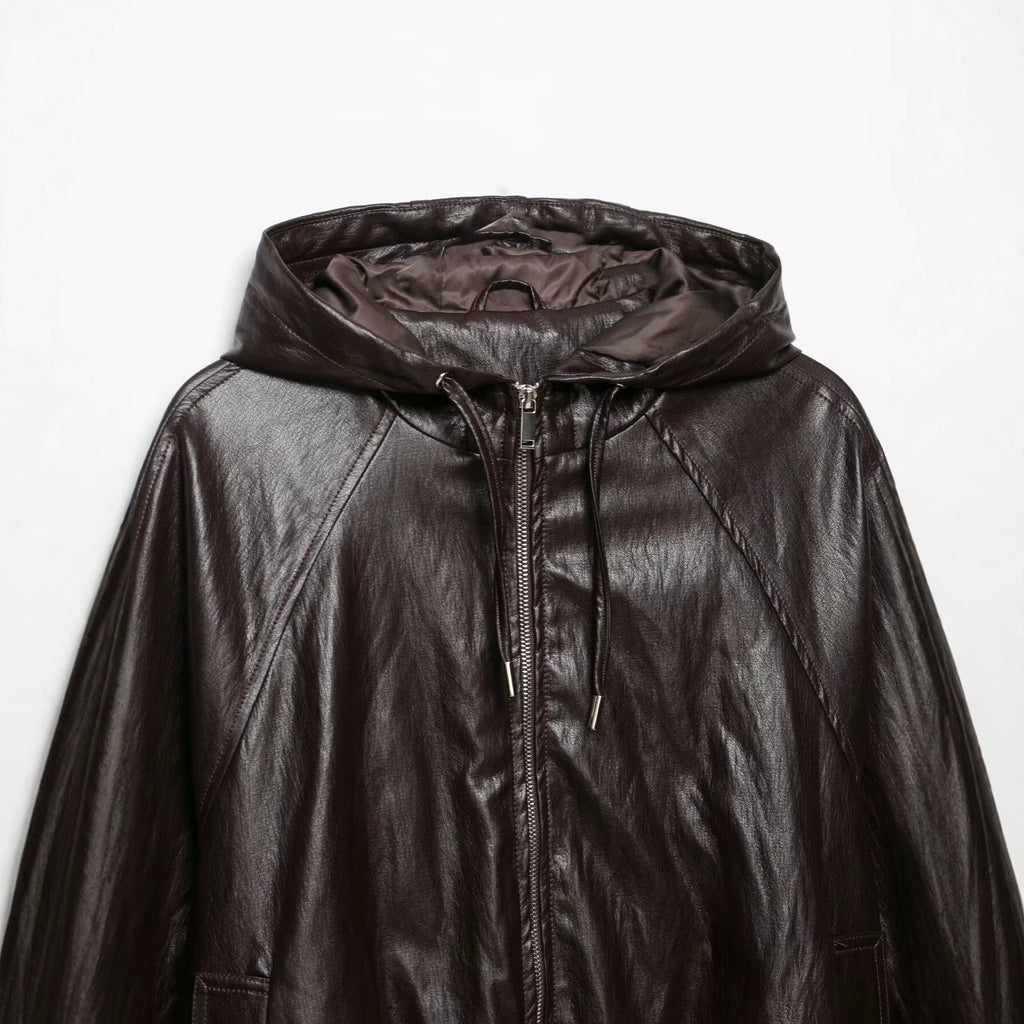 Leather effect hooded jacket leather jacket