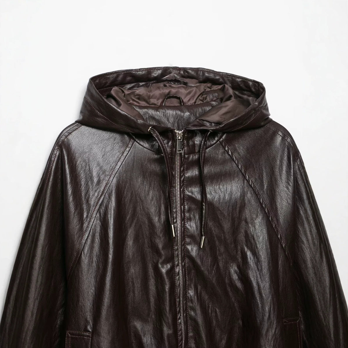 Leather effect hooded jacket leather jacket