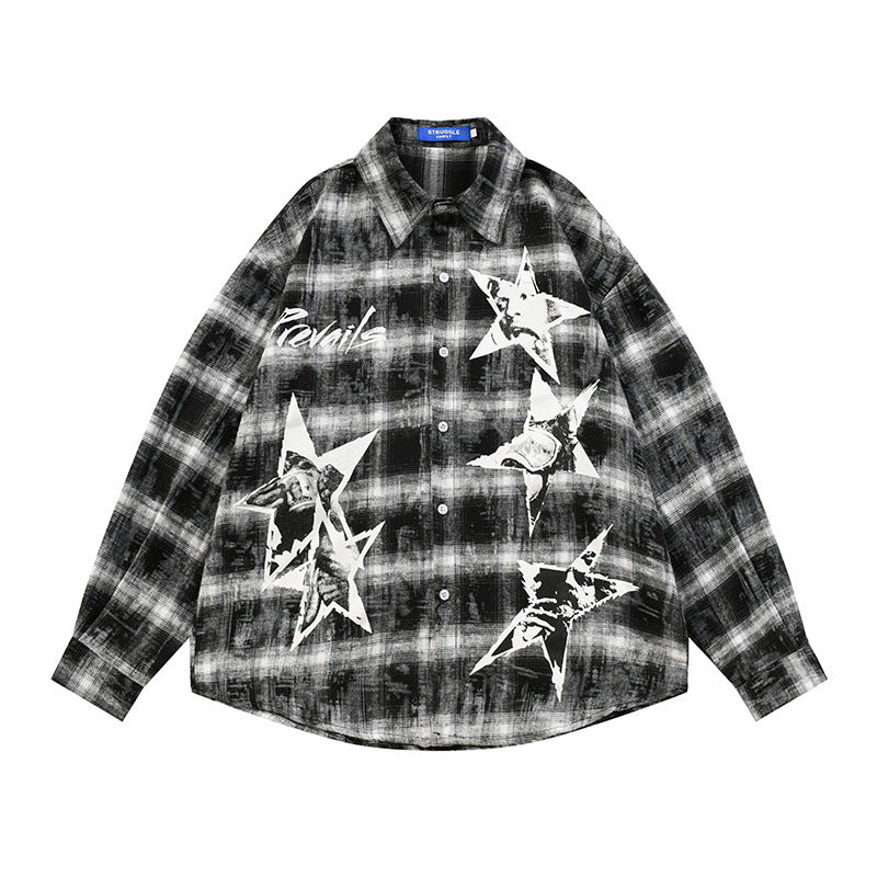Men's Wasteland Style Distressed Plaid Tie-Dye Long Sleeve Casual Shirt