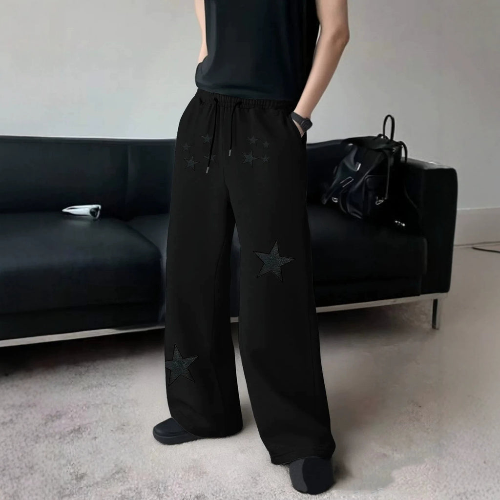 Dark Gothic Star Print Wide Leg Drawstring Sweatpants Unisex