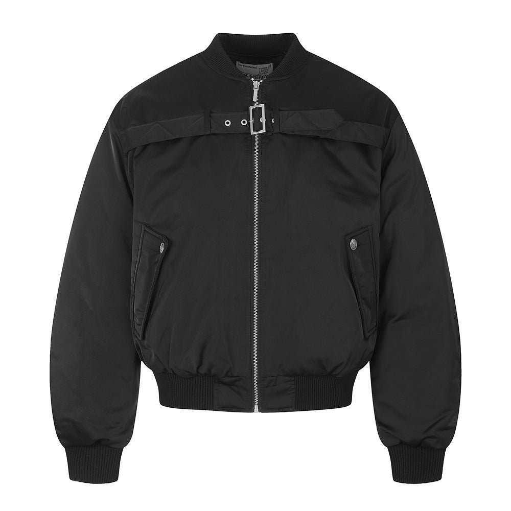 Men's High Street Cotton Padded Lace-up Stand Collar Loose Fit Bomber Jacket