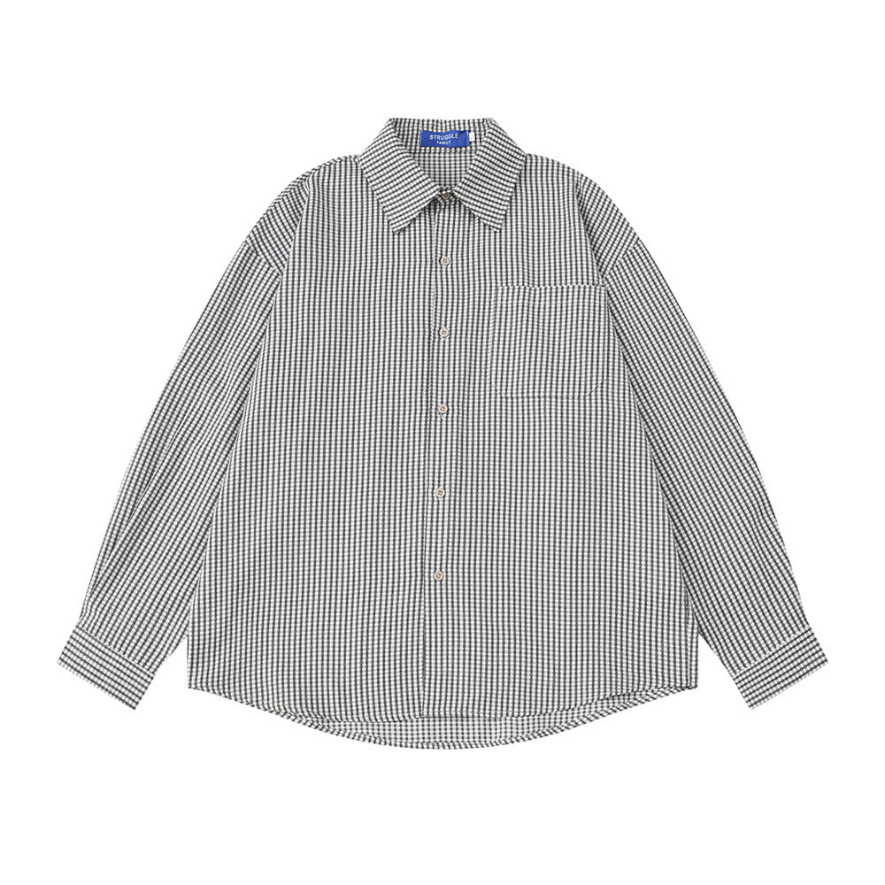 Men's Vintage Fine Plaid Long Sleeve Turn-down Collar Shirt