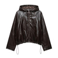 Leather effect hooded jacket leather jacket