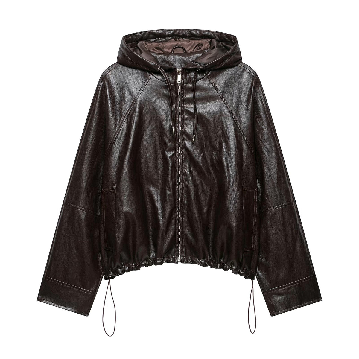 Leather effect hooded jacket leather jacket
