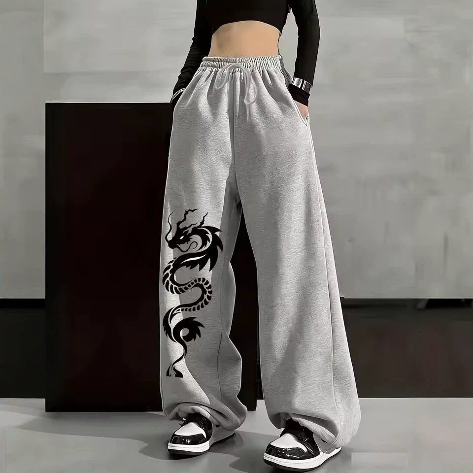 Print Drawstring Wide-leg Sweatpants for Men Women