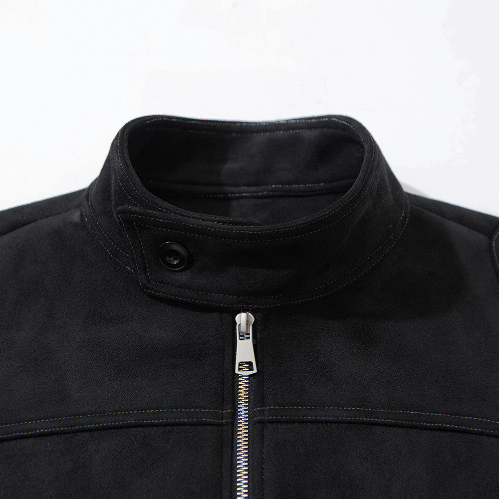 Men's Solid Color Zipper Stand Collar Jacket Loose Fit Deconstructed Splicing