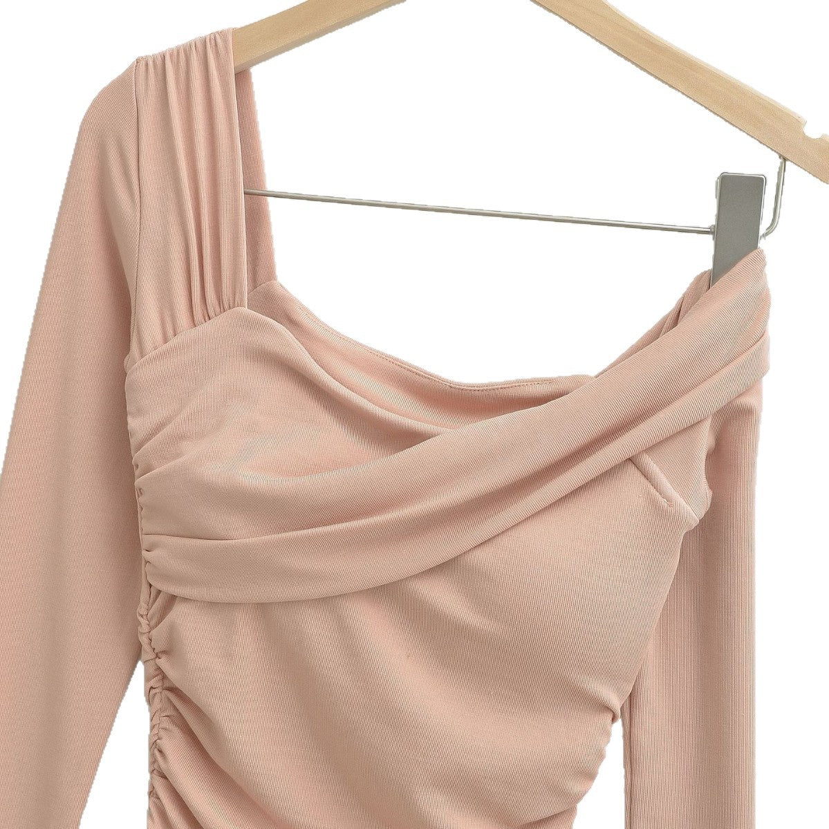 Ruched Off-Shoulder Long Sleeve Slim Fit Bodycon Short Dress
