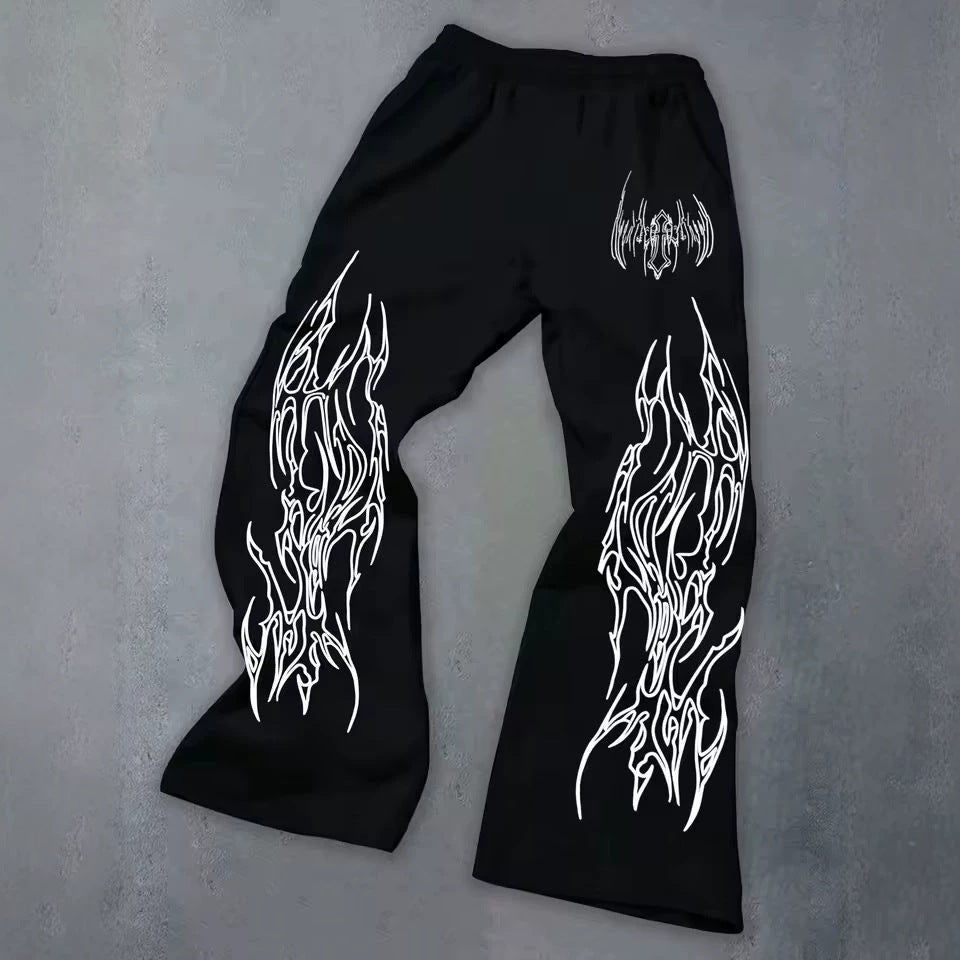 Print Wide Leg Drawstring Sweatpants