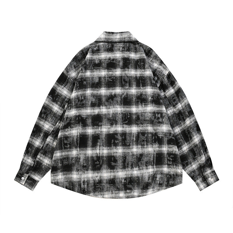 Men's Wasteland Style Distressed Plaid Tie-Dye Long Sleeve Casual Shirt