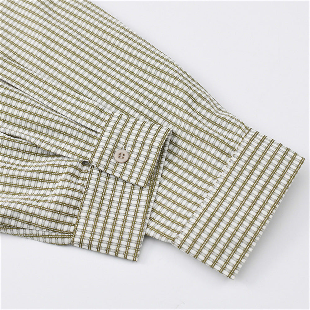 Men's Vintage Fine Plaid Long Sleeve Turn-down Collar Shirt