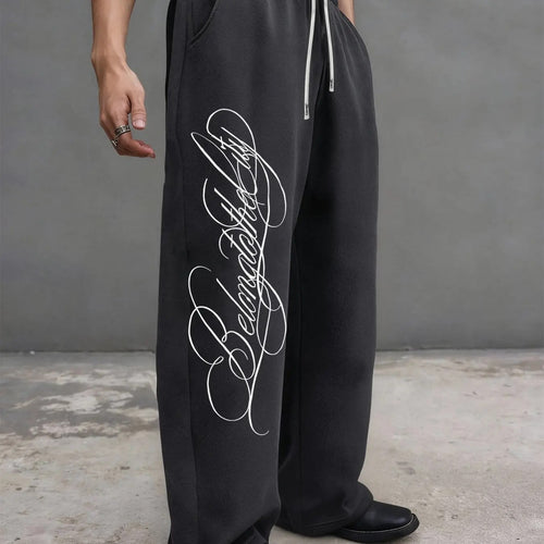 Dark Gothic Letter Print Loose Wide-leg Drawstring Unisex Sweatpants