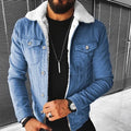 Autumn Winter Men's Imitation Lamb Fleece Thickened Warm Denim Coats Plush Lapel Button Long Sleeve Denim Jackets for Men