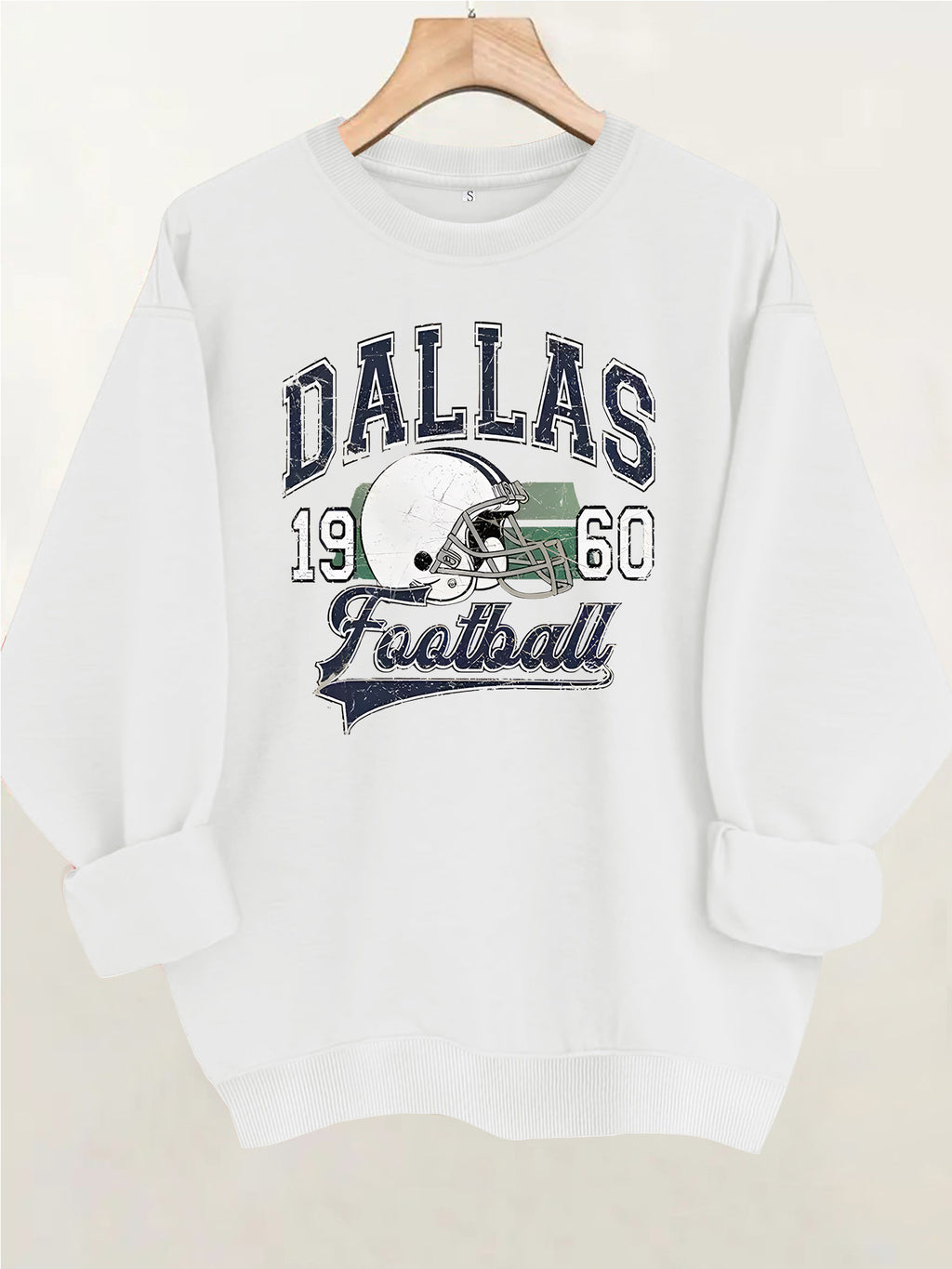 Rugby print round neck fleece hoodie
