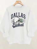Rugby print round neck fleece hoodie