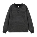 Men's Vintage Casual Loose Fit Striped Long Sleeve Henley Collar Fleece Lined Wool Blend Sweatshirt