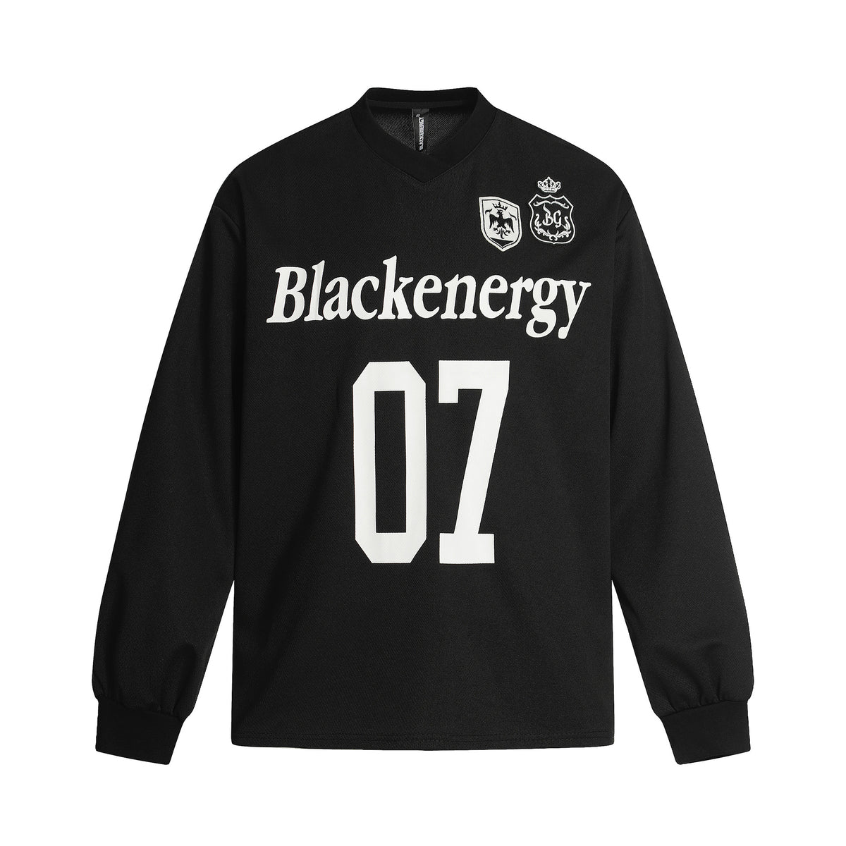 Number Badge Embroidery Long Sleeve V-Neck T-Shirt