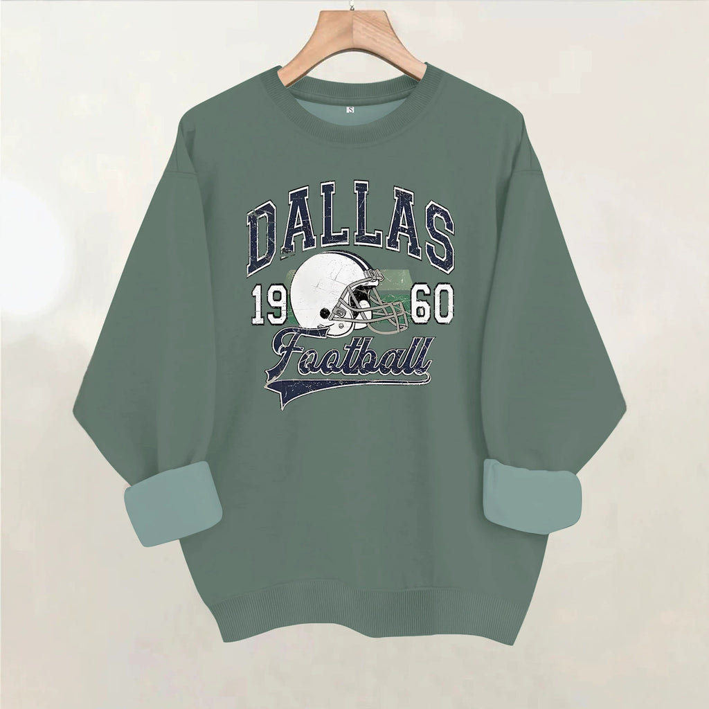 Rugby print round neck fleece hoodie