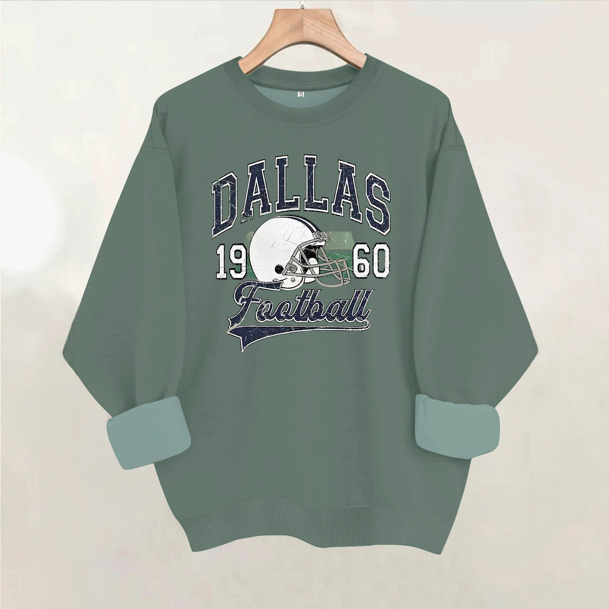 Rugby print round neck fleece hoodie