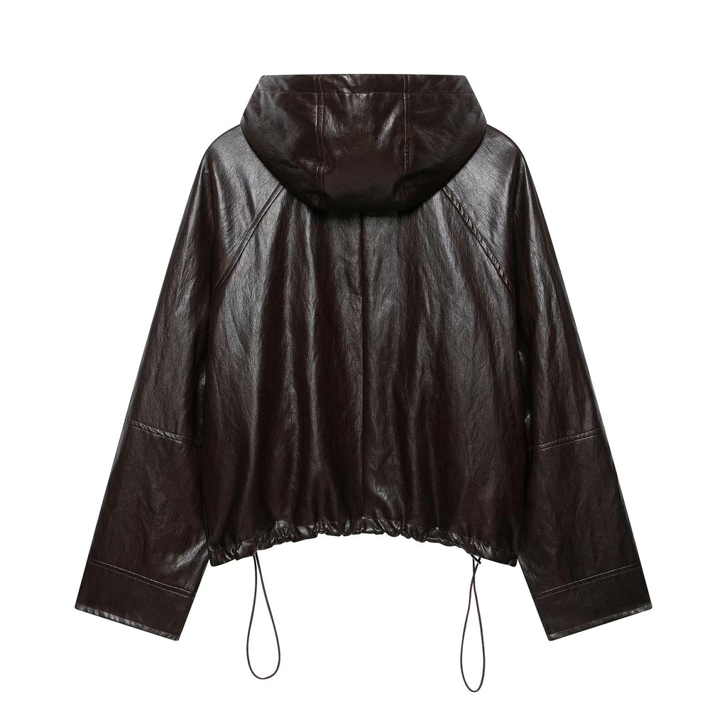 Leather effect hooded jacket leather jacket