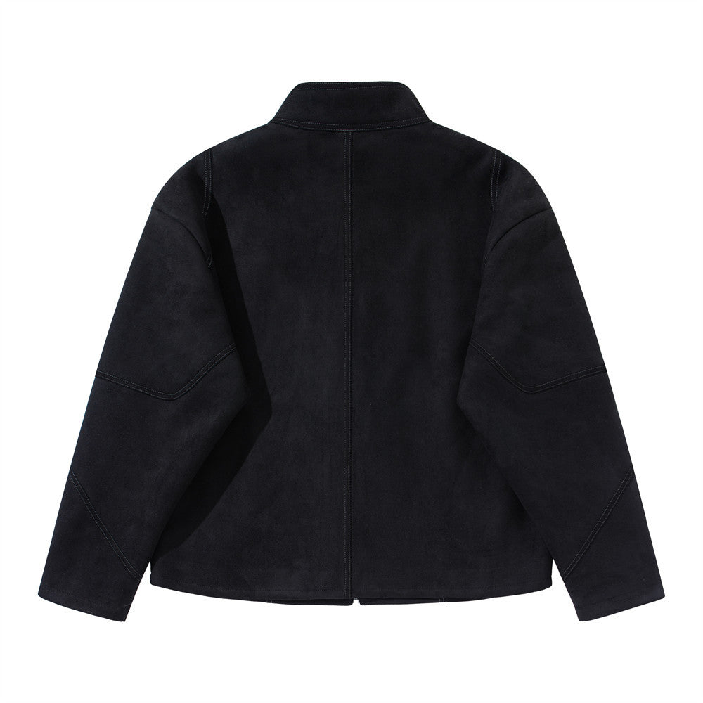Men's Solid Color Zipper Stand Collar Jacket Loose Fit Deconstructed Splicing