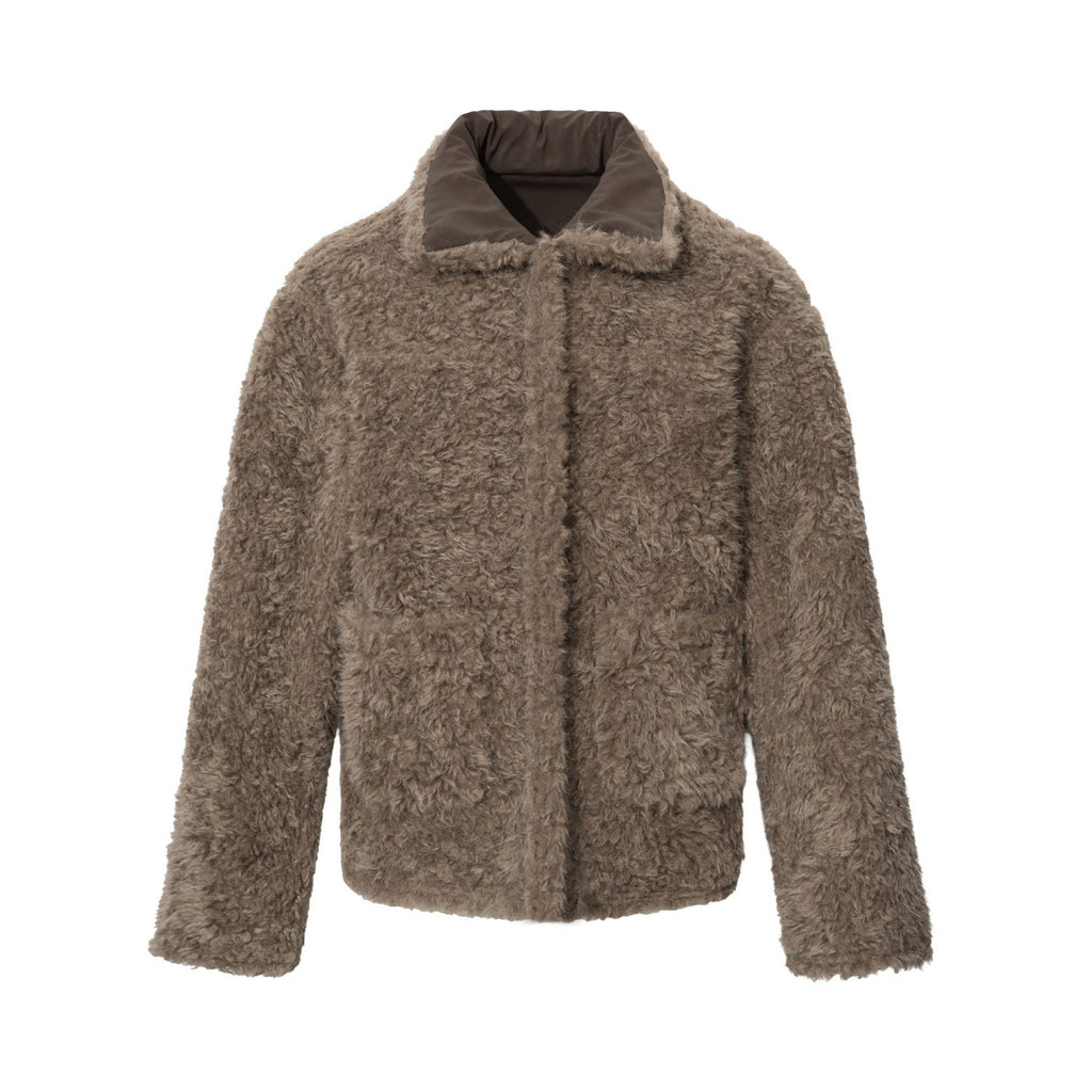 Men's Casual Street Style Turn-Down Collar Loose Fit Reversible Teddy Fur Cotton Jacket