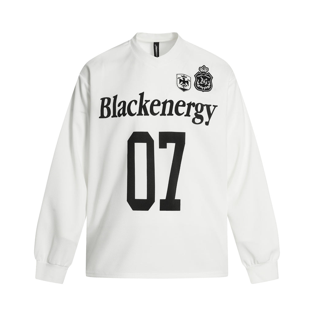 Number Badge Embroidery Long Sleeve V-Neck T-Shirt