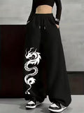 Print Drawstring Wide-leg Sweatpants for Men Women