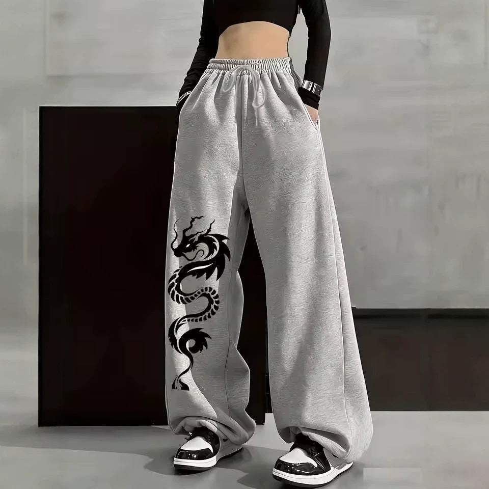 Print Drawstring Wide-leg Sweatpants for Men Women