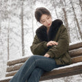 Women's Short Faux Fox Fur Collar Parka Coat