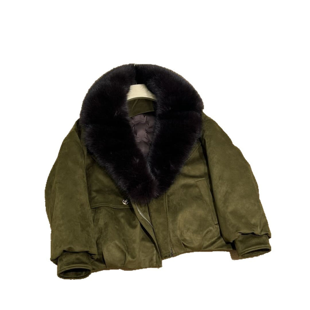 Women's Short Faux Fox Fur Collar Parka Coat